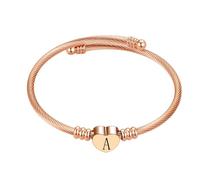 FGT Braccialetto rigido da donna con lettera dell'alfabeto A-Z con lettera dell'amore, per compleanno, Natale, in acciaio inox, colore oro rosa, Misura unica, Metallo, Nessuna pietra preziosa