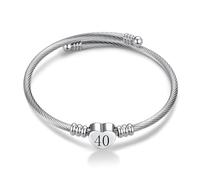 FGT Braccialetto rigido regolabile con cuore in argento con numeri fortunati per compleanno 13 15 16 18 21 30 40 50 60 65 70 regali per figlia donna braccialetto rigido regolabile, Misura unica
