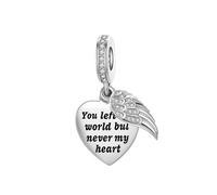 FGT Charm a forma di cuore con ali d'angelo, compatibile con braccialetti Pandora, per Natale, compleanno, citazioni commemorative, regalo per donne, figlia, sorella, nipote, nipote, Misura unica