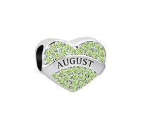 FGT Charm a forma di cuore con zirconia cubica scintillante, compatibile con braccialetti Pandora Moments da gennaio a dicembre, Misura unica, Rame Zirconia cubica, Nessuna pietra preziosa
