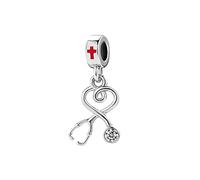 FGT Charm a forma di stetoscopio a forma di cuore, compatibile con braccialetti Pandora, regalo di compleanno, per donne, infermieri, dottori, figlie