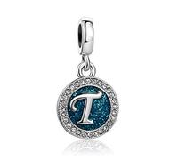 FGT Charm con iniziale dalla A alla Z, colore blu scintillante, compatibile con braccialetti Pandora, regalo per Natale, compleanno, nome personalizzato, regalo per donne, famiglia, figlia, sorella