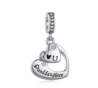FGT Charm rosa con scritta "I Love You" e "Family" con doppio cuore, compatibile con braccialetti Pandora, regalo di Natale e compleanno, per donne, amici, figlia, mamma, moglie, nipote, Misura unica