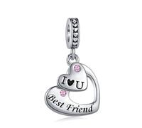 FGT Charm rosa con scritta "I Love You" e "Family" con doppio cuore, compatibile con braccialetti Pandora, regalo di Natale e compleanno, per donne, amici, figlia, mamma, moglie, nipote, Misura unica