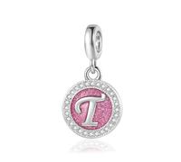FGT Charm rosa scintillante con iniziale A-Z, compatibile con braccialetti Pandora, Natale, compleanno, nome personalizzato, regalo per donne, famiglia, figlia, sorella, Misura unica, Metallo, Nessuna