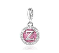 FGT Charm rosa scintillante con iniziale A-Z, compatibile con braccialetti Pandora, Natale, compleanno, nome personalizzato, regalo per donne, famiglia, figlia, sorella, Misura unica, Metallo, Nessuna