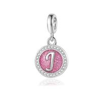 FGT Charm rosa scintillante con iniziale A-Z, compatibile con braccialetti Pandora, Natale, compleanno, nome personalizzato, regalo per donne, famiglia, figlia, sorella, Misura unica, Metallo, Nessuna