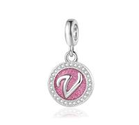 FGT Charm rosa scintillante con iniziale A-Z, compatibile con braccialetti Pandora, Natale, compleanno, nome personalizzato, regalo per donne, famiglia, figlia, sorella, Misura unica, Metallo, Nessuna