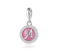 FGT Charm rosa scintillante con iniziale A-Z, compatibile con braccialetti Pandora, Natale, compleanno, nome personalizzato, regalo per donne, famiglia, figlia, sorella, Misura unica, Metallo, Nessuna