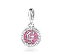 FGT Charm rosa scintillante con iniziale A-Z, compatibile con braccialetti Pandora, Natale, compleanno, nome personalizzato, regalo per donne, famiglia, figlia, sorella, Misura unica, Metallo, Nessuna