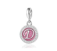 FGT Charm rosa scintillante con iniziale A-Z, compatibile con braccialetti Pandora, Natale, compleanno, nome personalizzato, regalo per donne, famiglia, figlia, sorella, Misura unica, Metallo, Nessuna