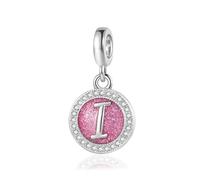 FGT Charm rosa scintillante con iniziale A-Z, compatibile con braccialetti Pandora, Natale, compleanno, nome personalizzato, regalo per donne, famiglia, figlia, sorella, Misura unica, Metallo, Nessuna
