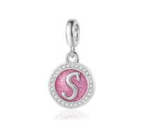 FGT Charm rosa scintillante con iniziale A-Z, compatibile con braccialetti Pandora, Natale, compleanno, nome personalizzato, regalo per donne, famiglia, figlia, sorella, Misura unica, Metallo, Nessuna