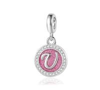 FGT Charm rosa scintillante con iniziale A-Z, compatibile con braccialetti Pandora, Natale, compleanno, nome personalizzato, regalo per donne, famiglia, figlia, sorella, Misura unica, Metallo, Nessuna
