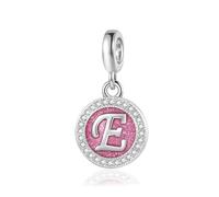 FGT Charm rosa scintillante con iniziale A-Z, compatibile con braccialetti Pandora, Natale, compleanno, nome personalizzato, regalo per donne, famiglia, figlia, sorella, Misura unica, Metallo, Nessuna