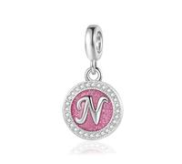 FGT Charm rosa scintillante con iniziale A-Z, compatibile con braccialetti Pandora, Natale, compleanno, nome personalizzato, regalo per donne, famiglia, figlia, sorella, Misura unica, Metallo, Nessuna
