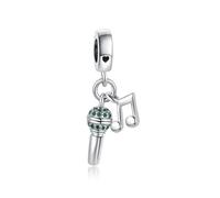 FGT Charm scintillante a forma di nota musicale con microfono, compatibile con braccialetti Pandora, regalo di Natale e compleanno, per donne, figlie e amiche, Misura unica, Metallo, Nessuna pietra
