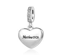 FGT Ciondolo a forma di croce biblica Isaiah Matthew con cuore per bracciali, collane, ciondoli, compatibile con braccialetti Pandora, religione, cristiano, Gesù, Metallo, Zirconia cubica