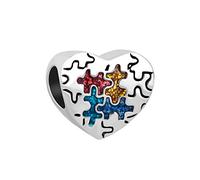 FGT Ciondolo a forma di cuore con puzzle per la consapevolezza dell'autismo da donna per bracciali, collane, ciondoli compatibile con braccialetti Pandora, Zirconia cubica, Nessuna pietra preziosa
