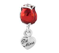FGT Ciondolo a forma di cuore con rosa rossa, compatibile con braccialetti Pandora, con incisione "Love You Be Mine", compleanno, San Valentino, coppia, fidanzata, ragazza, Rame, Nessuna pietra