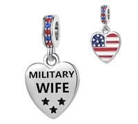 FGT Ciondolo a forma di cuore militare con scritta "I Love U.S.A", compatibile con braccialetti Pandora, Patriot, famiglia, Natale, compleanno, regalo per donne, sorella, papà, moglie, mamma, Misura