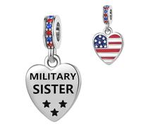 FGT Ciondolo a forma di cuore militare con scritta "I Love U.S.A", compatibile con braccialetti Pandora, Patriot, famiglia, Natale, compleanno, regalo per donne, sorella, papà, moglie, mamma, Misura