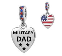 FGT Ciondolo a forma di cuore militare con scritta "I Love U.S.A", compatibile con braccialetti Pandora, Patriot, famiglia, Natale, compleanno, regalo per donne, sorella, papà, moglie, mamma, Misura