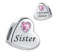 FGT Ciondolo a forma di cuore rosa con scritta "I Love You Forever", compatibile con braccialetti Pandora, regalo di Natale e compleanno, per donne, amici, figlia, mamma, moglie, nipote, Misura unica