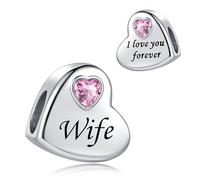FGT Ciondolo a forma di cuore rosa con scritta "I Love You Forever", compatibile con braccialetti Pandora, regalo di Natale e compleanno, per donne, amici, figlia, mamma, moglie, nipote, Misura unica