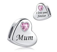 FGT Ciondolo a forma di cuore rosa con scritta "I Love You Forever", compatibile con braccialetti Pandora, regalo di Natale e compleanno, per donne, amici, figlia, mamma, moglie, nipote, Misura unica