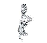 FGT Ciondolo a forma di gatto che gioca, compatibile con braccialetti Pandora, con zirconi cubici e pietre portafortuna, Misura unica, Rame Zirconia cubica, Zirconia cubica