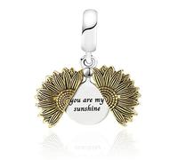 FGT Ciondolo a forma di girasole per bracciali, collane e ciondoli apribili You are My Sunshine Regalo per amore, famiglia, donne, sorella, figlia, Zirconia cubica, Nessuna pietra preziosa