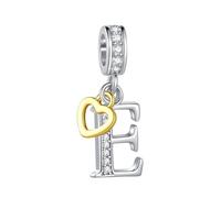 FGT Ciondolo bicolore con lettera maiuscola A-Z, in oro rosa, a forma di cuore, compatibile con braccialetti Pandora, da donna, con nome dell'alfabeto, Misura unica, Rame Zirconia cubica, Nessuna