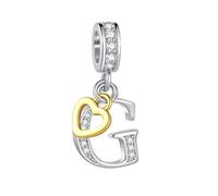 FGT Ciondolo bicolore con lettera maiuscola A-Z, in oro rosa, a forma di cuore, compatibile con braccialetti Pandora, da donna, con nome dell'alfabeto, Misura unica, Rame Zirconia cubica, Nessuna
