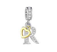 FGT Ciondolo bicolore con lettera maiuscola A-Z, in oro rosa, a forma di cuore, compatibile con braccialetti Pandora, da donna, con nome dell'alfabeto