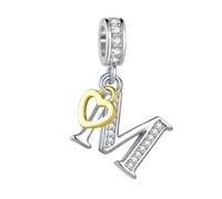 FGT Ciondolo bicolore con lettera maiuscola A-Z, in oro rosa, a forma di cuore, compatibile con braccialetti Pandora, da donna, con nome dell'alfabeto, Misura unica, Rame Zirconia cubica, Nessuna