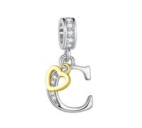 FGT Ciondolo bicolore con lettera maiuscola A-Z, in oro rosa, a forma di cuore, compatibile con braccialetti Pandora, da donna, con nome dell'alfabeto, Misura unica, Rame Zirconia cubica, Nessuna