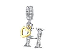 FGT Ciondolo bicolore con lettera maiuscola A-Z, in oro rosa, a forma di cuore, compatibile con braccialetti Pandora, da donna, con nome dell'alfabeto, Misura unica, Rame Zirconia cubica, Nessuna
