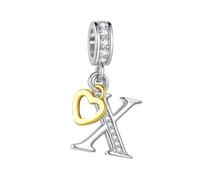 FGT Ciondolo bicolore con lettera maiuscola A-Z, in oro rosa, a forma di cuore, compatibile con braccialetti Pandora, da donna, con nome dell'alfabeto, Misura unica, Rame Zirconia cubica, Nessuna