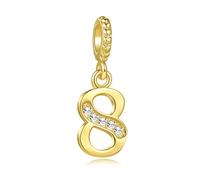FGT Ciondolo in oro con numero fortunato 0, 1, 2, 3, 4, 5, 6, 7, 8, 9, compatibile con braccialetti Pandora, per Natale, anniversario, compleanno, regalo per donne, figlia, sorella, amica, Misura