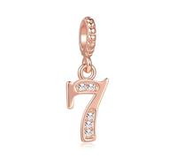 FGT Ciondolo in oro rosa con numero 0, 1, 2, 3, 4, 5, 6, 7, 8, 9, compatibile con braccialetti Pandora, regalo di Natale, anniversario, compleanno, per donne, figlia, sorella, amica, Misura unica
