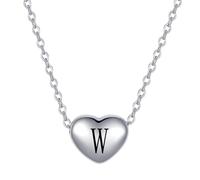 FGT Collana con ciondolo a forma di cuore in argento con lettera dalla A alla Z, regalo per San Valentino, compleanno, per donne, figlia, famiglia, in acciaio inox, Misura unica, Acciaio inossidabile