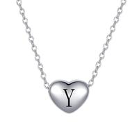 FGT Collana con ciondolo a forma di cuore in argento con lettera dalla A alla Z, regalo per San Valentino, compleanno, per donne, figlia, famiglia, in acciaio inox, Misura unica, Acciaio inossidabile