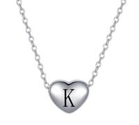 FGT Collana con ciondolo a forma di cuore in argento con lettera dalla A alla Z, regalo per San Valentino, compleanno, per donne, figlia, famiglia, in acciaio inox, Misura unica, Acciaio inossidabile