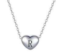 FGT Collana con ciondolo a forma di cuore in argento con lettera dalla A alla Z, regalo per San Valentino, compleanno, per donne, figlia, famiglia, in acciaio inox, Misura unica, Acciaio inossidabile