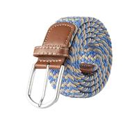 FGUJSUR 107cm 120cm 130cm Unisex Casual Knitted Pin Buckle Belt Woven Canvas Elastic Expandable Stretch Belts For Women Men Girdle(FB 3.3cmX130CM,Beige blue)
