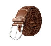 FGUJSUR 107cm 120cm 130cm Unisex Casual Knitted Pin Buckle Belt Woven Canvas Elastic Expandable Stretch Belts For Women Men Girdle(FB 3.3cmX130CM,Brown)