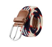 FGUJSUR 107cm 120cm 130cm Unisex Casual Knitted Pin Buckle Belt Woven Canvas Elastic Expandable Stretch Belts For Women Men Girdle(FB 3.3cmX120CM,Blue white red)