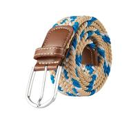 FGUJSUR 107cm 120cm 130cm Unisex Casual Knitted Pin Buckle Belt Woven Canvas Elastic Expandable Stretch Belts For Women Men Girdle(FB 3.3cmX130CM,Beige blue white)