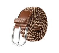 FGUJSUR 107cm 120cm 130cm Unisex Casual Knitted Pin Buckle Belt Woven Canvas Elastic Expandable Stretch Belts For Women Men Girdle(FB 3.3cmX130CM,Beige brown)